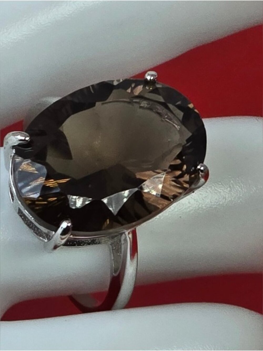 925 Sterling Silver Ring 6.5 with Brilliant Cut Natural Smoky Quartz 13x18mm Gem - Picture 5 of 10